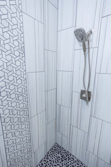 Master bathroom shower with custom rectangle wall tiles 1903 Wizard Way